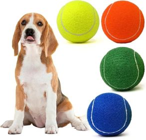 Tennis Ball Dog Toys 4 Pack - Giant 4-Inch Durable and Safe Fetch Tennis Ball for Dogs with Mesh Bag (Color: RED BLUE)